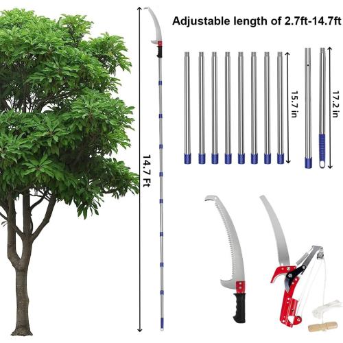 Manual Pole Saw, Pole Saws for Tree Trimming,2.7ft-14.7ft,Tree Pruner Extendable, Manual Pole Cutter for Yard Garden Patios Trees Branches Cutting