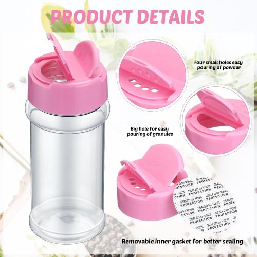 Eccliy 36 Pack 3 oz Clear Plastic Spice Jars with Shaker Lids,Pink | Empty Seasoning Containers and Labels, Dual Shaker Pour Lids, Ideal for Storing Herbs Pepper Powder Spices Condiment