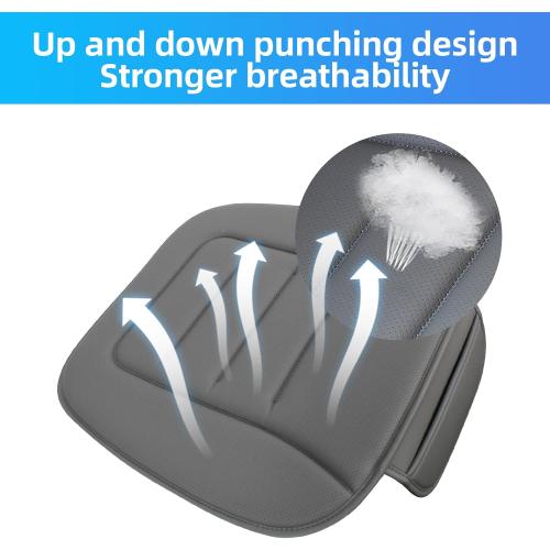 KAYI Car Seat Cushion, Comfort Memory Foam Car Cushions for Driving, Breathable Leather Surface with Anti Slip Rubber Bottom, Seat Cushion for Car and Office Chair (1 Pack, Grey)