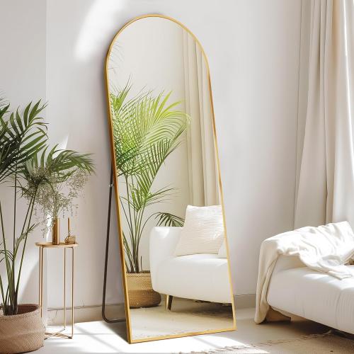 Sweetcrispy 64x21 Arched Full Length Mirror, Standing or Leaning Full Body Mirror with Aluminum Alloy Thin Frame, Suitable for Bedroom or Cloakroom,Gold