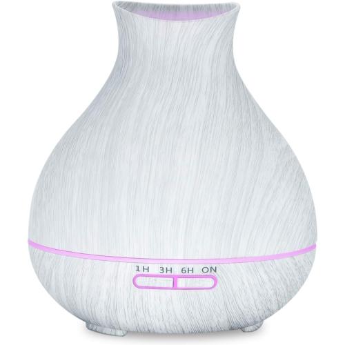 BZseed Aromatherapy Essential Oil Diffuser 550ml 12 Hours White Wood Grain Aroma Diffuser with Timer for Large Room, Home, Baby Bedroom, Waterless Auto Shut-Off, 7 Colors Lights Changing