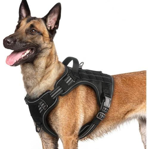 Size Large rabbitgoo Dog Harness for Large Dogs No Pull, Tactical Service Pet Vest with Molle and Control Handle, Adjustable and Reflective Military Harness for Easy Walking and Training, Black, L