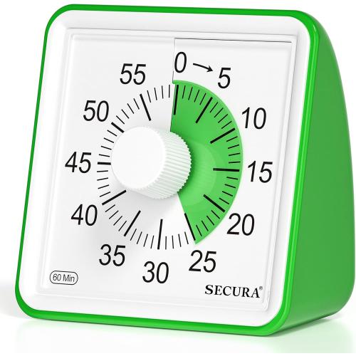 Secura 60-Minute Visual Timer, Classroom Timer, Countdown Timer for Kids and Adults, Time Management Tool for Teaching (Green & Green)