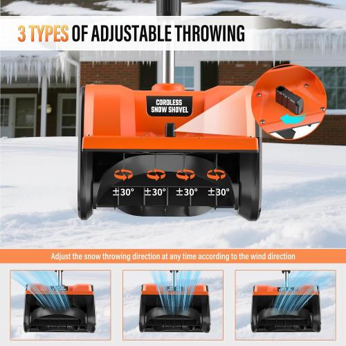 Snow Shovel Cordless, 20V | 12 Inch Electric Snow Blower with 2 X 4.0Ah Replaceable Batteries & Fast Charger Up to 50 Mins, Electric Shovel with Directional Plate & Adjustable Front Handle