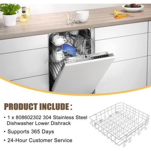 UPGRADED 304 Stainless Steel 808602302 5304535768 Dishwasher Lower Rack Replacement Compatible with Frigidaire Dishwasher Rack Parts with 154174501 Wheels Replaces 154432602 154432601 Dishwasher