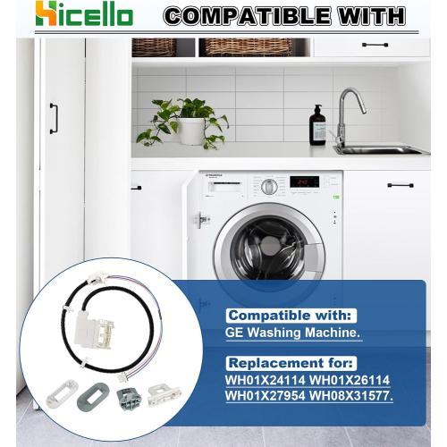 Upgrade Copatible with GE Washer with WH08X32697 WH01X24114 Lid Lock & Harness Kit - Premium Replacement for GE Washer Lid Lock Switch, Wire & Lock Replacement for Reliable Performance