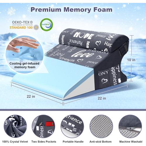 Wedge Pillow for Sleeping 10 Bed Pillow for Acid Reflux, GERD, Back and Neck Support, Soft Memory Foam Top for Post Surgery with Removable Cover (Missing PCS)