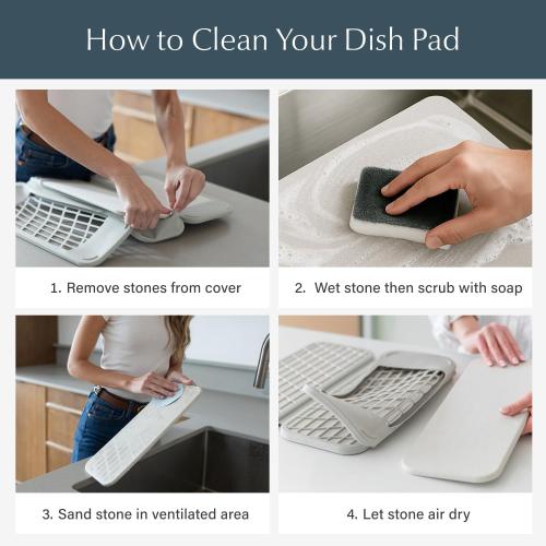 Dish Pad - Collapsable Stone Dish Drying Mat with Diatomaceous Earth for Quick Drying - Ultra Absorbent - Encased in Silicone - Eco-Friendly, Foldable - Original 19.9x15.2, Slate