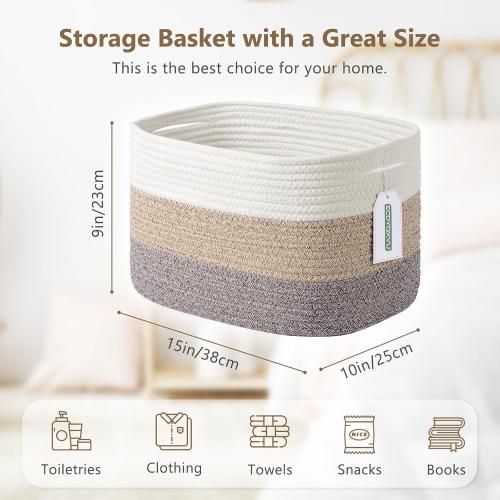 ECDYQXVU 15x10x9 Inch Woven Cotton Rope Storage Basket, 2 Pack