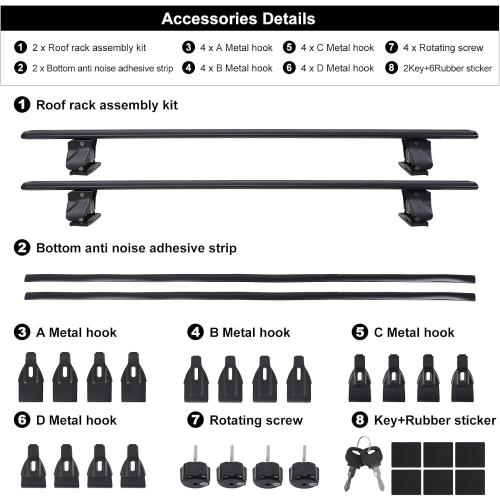 SYDSZ 51 Universal Car Roof Rack Cross Bars with Lockable Anti-Theft Design, Capacity Roof Rack for Bare Roof, Secure Quick-Lock System, 220LBS Load Capacity, with 4 Kinds Clamp
