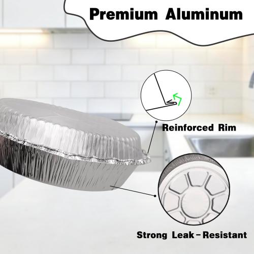 60 Pack 7 Inch Round Aluminum Foil Pans with Lids, Disposable Pie Pans | Lightweight containers for pies, tarts, desserts, takeout portions, bake sales, parties and covered storage.