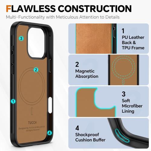 TUCCH Wallet Case for iPhone 16 Pro, [Removable] 2 in 1 [Wireless Charging] RFID Blocking [4 Card Holders] PU Leather Cover, Magnetic Detachable Folding Stand Folio Case for iPhone 16 Pro, Light Brown