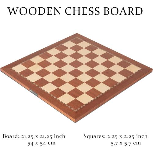 A&A 21.25 Professional Wooden Tournament Chess Board/Mahogany & Maple Inlaid / 2.25 Squares w/o Notation