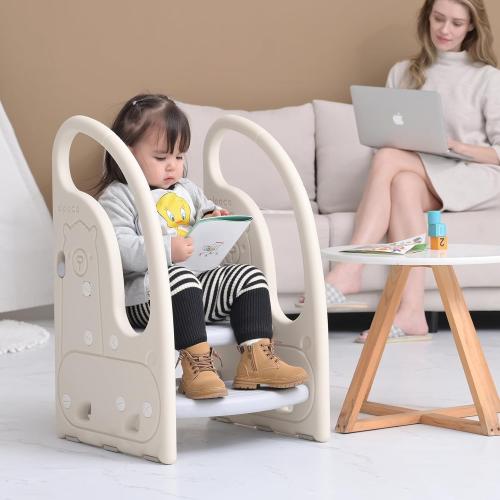 Size 3 step Color Grey Toddler 3 Step Stool Onasti Kids Standing Tower for Toddlers Plastic Learning Helper Stool for Kitchen Counter Bathroom Sink Toilet Potty Training with Handles and Non-Slip Pads-Grey White