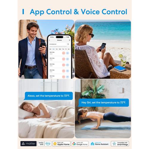 meross Smart Thermostat for Home, WiFi Thermostat Works with Matter, Alexa, Apple Home, Google Assistant, App & Voice Control, 7x24h Scheduling, Energy Saving, C-Wire Required