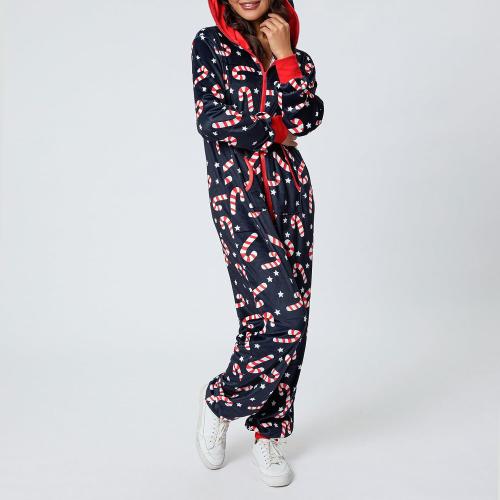 KMBANGI Women XL Christmas One Piece Pjs Hooded Fleece Jumpsuit with Pocket Zipper Romper Printed Pajamas Holiday Sleepwear