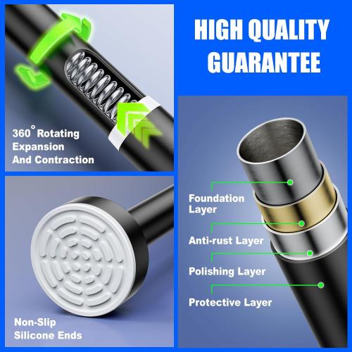 Ausemku Shower Curtain Rod Tension - 26-76 Inch Never Rust Non-Slip Spring Tension Curtain Rod No Drilling Stainless Steel Curtain Rod Use Bathroom Kitchen（Black）