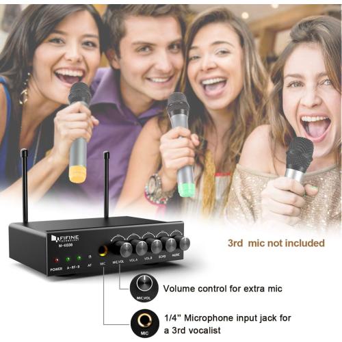 FIFINE UHF Dual Channel Wireless Handheld Microphone, Easy-to-use Karaoke Wireless Microphone System-K036