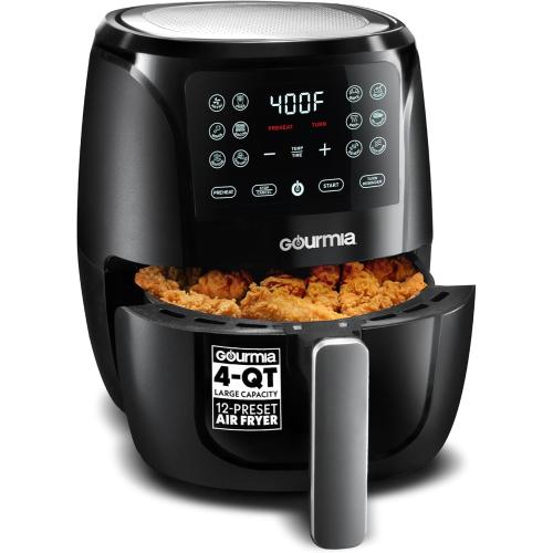 Gourmia Air Fryer Oven Digital Display 4 Quart Large AirFryer Cooker 12 1-Touch Cooking Presets, Black and Stainless Steel Accents Fry Force GAF486