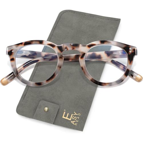 EASY READ Retro Round Blue Light Blocking Reading Glasses for Women,Anti UV Readers for Women with Spring Hinge