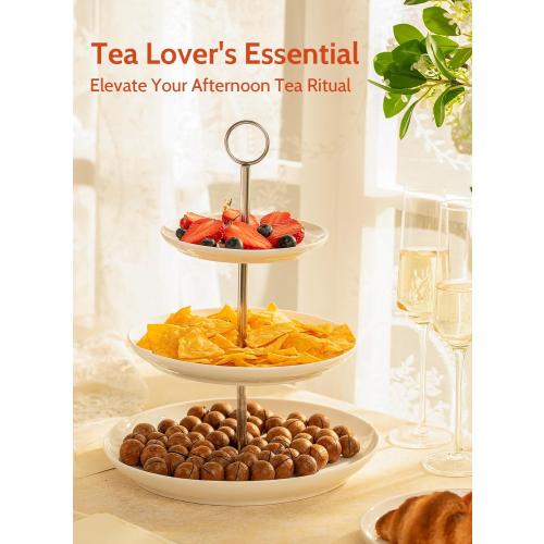 Sweese 3 Tier Cupcake Stand- White Porcelain Cake Stand- Dessert Stand, Tiered Serving Trays for Parties