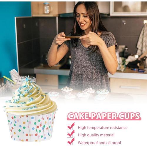 Cake Cups Disposables Paper Baking Cupcake Cases Dessert Cups Rainbow Polka Dot Ice Cream Bowls 100PCS cake
