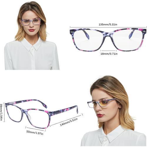 Progressive Multifocus Reading Glasses for Women, Pattern Print Blue Light Block Stylish Ladies Computer Readers
