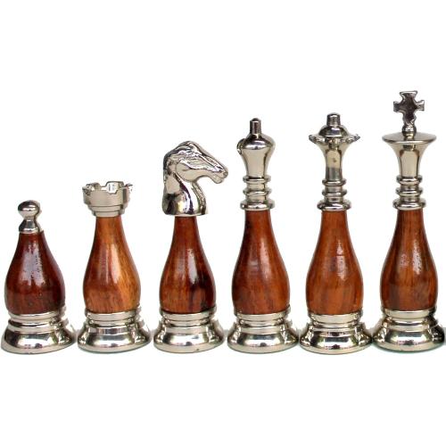 StonKraft Collector Edition Brass Chess Pieces Pawns Chessmen Coins Figurine Pieces - 3.5 Inches - Wooden Brass Combo
