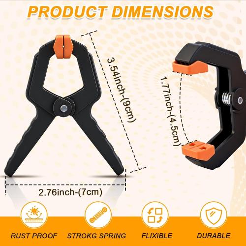 10 Pack Spring Clamps for Crafts & DIY - 3.5 Inch Plastic Woodworking Clamps, Small Balloon Arch Clips, Heavy Duty Tarp & Backdrop Holder Clips