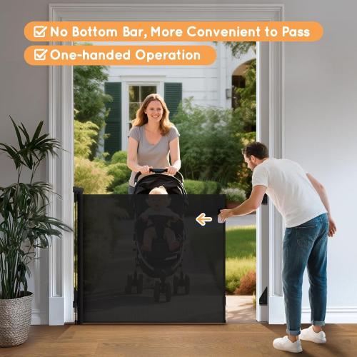 Retractable Baby Gate, 38 Extra Tall Mesh Baby Gate with Auto-Tension Design, 55 Wide One-Hand Operation Dog Gates for Doorways and Hallways, Safety Gate for Babies and Pets, Black