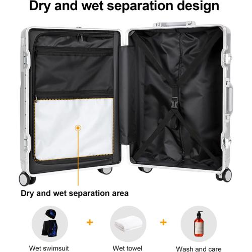 Zipperless Luggage, 22.4 x 15.4 x 9.4 Aviation Certified, Polycarbonate Aluminum Hardshell, Expandable Carry-On Luggage with Spinner Wheels, Hardshell Luggage, 20 Inch Cabin