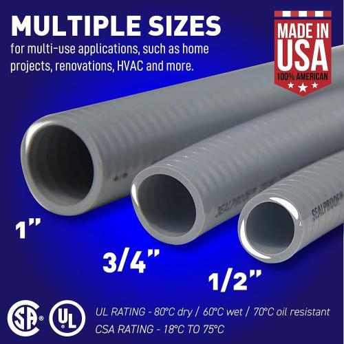 1/2-Inch Flexible Non-metallic Liquid-Tight Electrical Conduit Type B, UL Listed, 1/2 Dia, 100 Feet, Made in USA