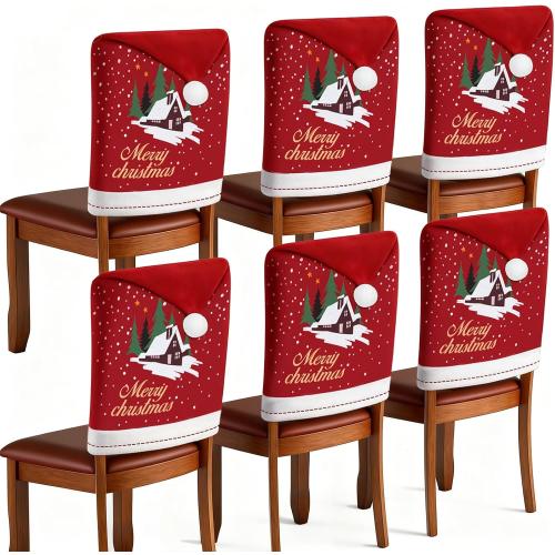 homyfort Christmas Chair Covers Set of 6 - Removable Washable Chair Back Covers for Dining Chairs, Holiday Party Decor for Families & Hosts
