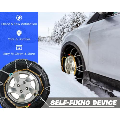 Snow-Chains Auto Fixing 1 Min Quick Fit Easy Installation Tire-Chains, Portable Reusable Universal Emergency Tire Traction Chain for Passenger Car, Pickup Trucks and SUV - Set of 2 (HKN-140)