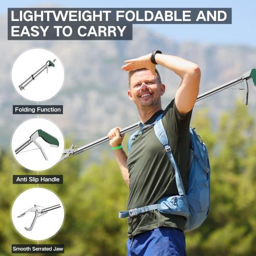 60  Snake Tongs Collapsible Grabber, Professional Reptile Snake Catcher Wide Jaw Handling Tool, Stainless Steel Snake Hook