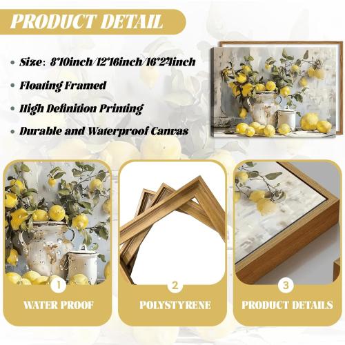 Framed Lemon Kitchen Wall Decor for Dining Room - Vintage Mustard French's Yellow Lemon Kitchen Wall Art, Rustic Oil Paintings Posters Prints for Bathroom Living Room Bedroom 16x24 inch