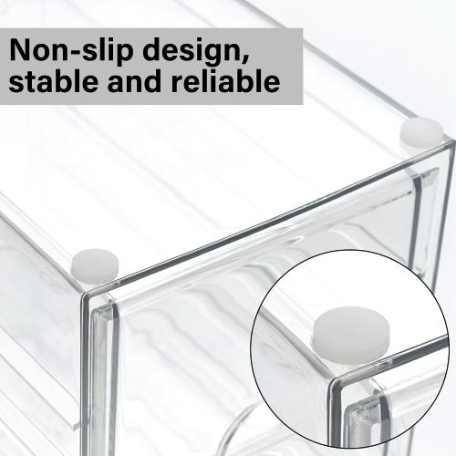 Prsildan Acrylic Drawer Makeup Organizer with 6 Drawers, Set of 2 Office Desk Organizers Accessories, Clear Stackable Storage Drawers for Vanity, Craft, Not for Baby Bottle (Largest Drawer 4 Tall)