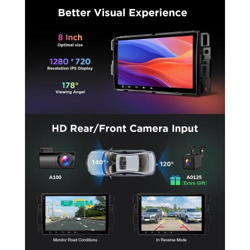 Eonon Android 13 Car Stereo Compatible with GMC/Chevy/Buick, Wireless CarPlay & Android Auto, 8 Inch Touchscreen Car Radio, SWC, Bluetooth 5.4, Navigation, Rear Camera, 2G 32G-GMA13