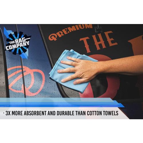 The Rag Company - Standard Waffle Weave Microfiber Towels (2-Pack) Detailing, Window, Glass and Drying, Wax & Polish, Lint-Free, Streak-Free, 370gsm, 16in x 24in, Royal Blue