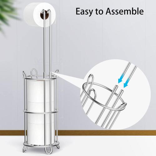 Meangood Toilet Paper Holder Stand and Tissue Paper Roll Dispenser for 4 Mega Rolls, Bathroom Free Standing Tissue Roll Storage Holder Rack, Metal Wire Silver