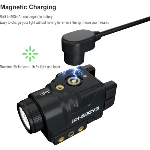 Mini 700 Lumen Pistol Light Laser Combo Weapon Light Tactical Flashlights, Magnetic USB Rechargeable with Blue Beam Sight and Strobe Mode for GL and Picatinny Rail