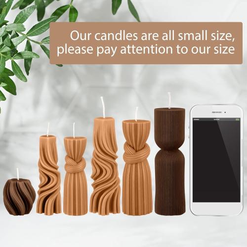6 Pcs Pillar Candles Decorative Modern Aesthetic Ribbed Candle Set Cute Soy Wax Scented Ribbed Decor Valentine's Commemorative Gift for Home Decoration(Brown,2.36-6.89 Inch)