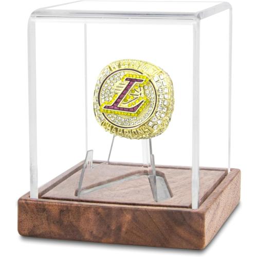 Championship Ring Display Case, UV-Protected Clear Challenge Coin Holder with Walnut Wood Base for Baseball, Softball, Super Bowl, Football Ring, Military Collectibles, Display Box for Memorabilia