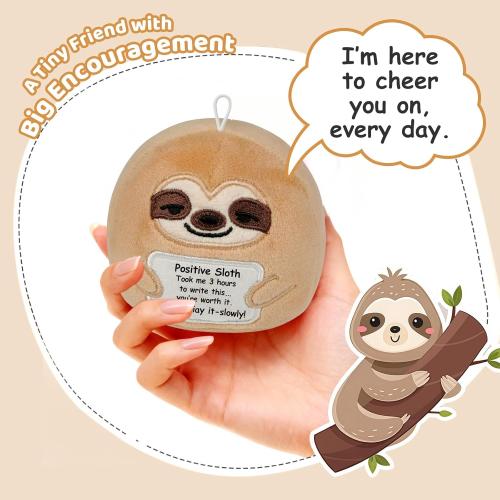 Puffpals Positive Sloth with Cute Keychain, Emotional Support Animals, Inspirational Mini Plush for Christmas Thanksgiving, Home Deco Birthday Gifts for Women, Mom Dad Friends Lover Coworkers