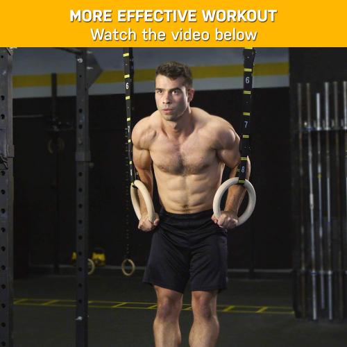 (Multi-Size) Double Circle Wood Gymnastics Rings with Quick Adjust Numbered Straps and Exercise Videos Guide - Full Body Workout Rings, Calisthenics, Home Gym (Multi-Size)