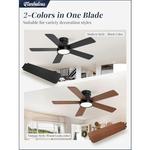 Fanbulous 42 Inch Ceiling Fans with Lights and Remote,Outdoor Indoor Modern Flush Mount Ceiling Fan with 3CCT 6-Speed Quiet DC Motor,Black Small Low Profile Ceiling Fan for Bedroom Living Room Office