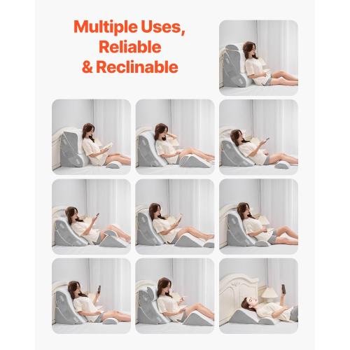 Happybuy 4-Piece Adjustable Orthopedic Bed Wedge Pillow Set: Relieve Back Pain, Acid Reflux, and Snoring. Ideal for Post-Surgery Recovery. Support Legs, Neck, and Shoulder. Comes in White/Grey!