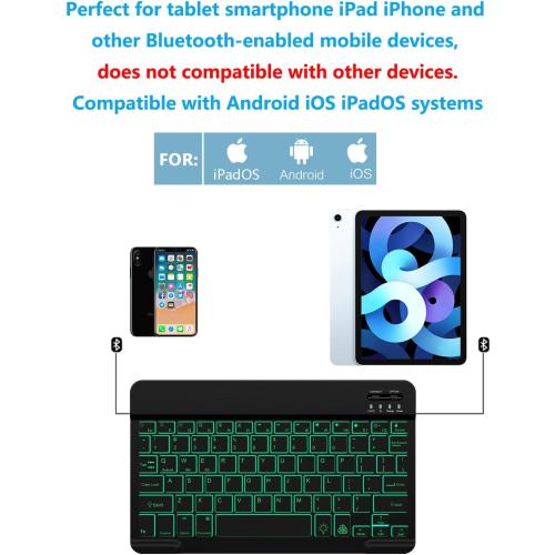 Backlit Bluetooth Keyboard Small Portable Wireless Keyboard Rechargeable Illuminated for Android Samsung Tablet Cell Phone Smartphone iPad A16 11th 10th Generation iPad Pro Air Mini iPhone (Black)