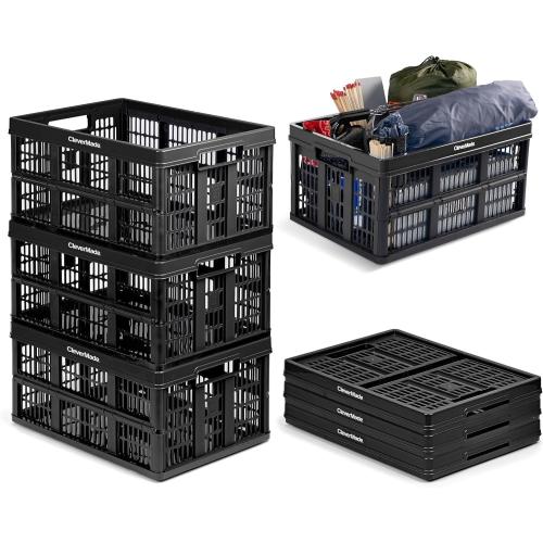 Size 11 Gallon 3 Pack Color Black CleverMade Collapsible Utility Crates-Obsidian 3pck 45L / 11 Gal holds 66 lbs - Stackable Containers Heavy Duty Capacity Crates Space-Saving Baskets