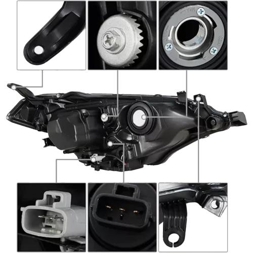 Front Bumper Headlights Fit for 2014-2016 Toyota Corolla C CE LE S L Headlamp Replacement Kit Chrome Housing Amber Reflectors LH   RH